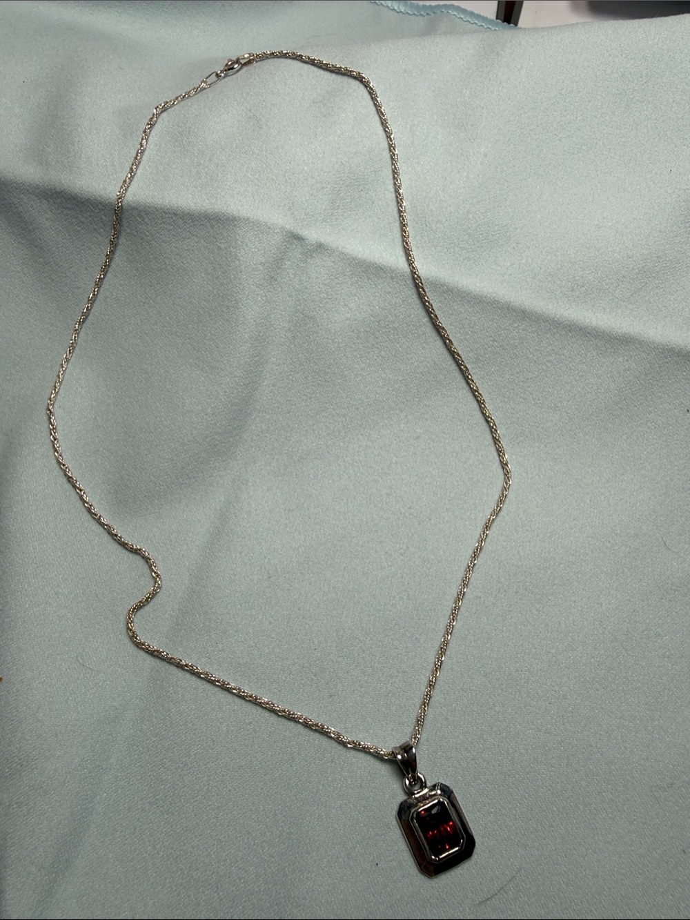 Classic Silver .925 Necklace with Red Gemstone Pendant -18 inch